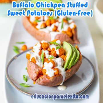 Buffalo Chickpea Stuffed Sweet Potatoes (Gluten-Free)