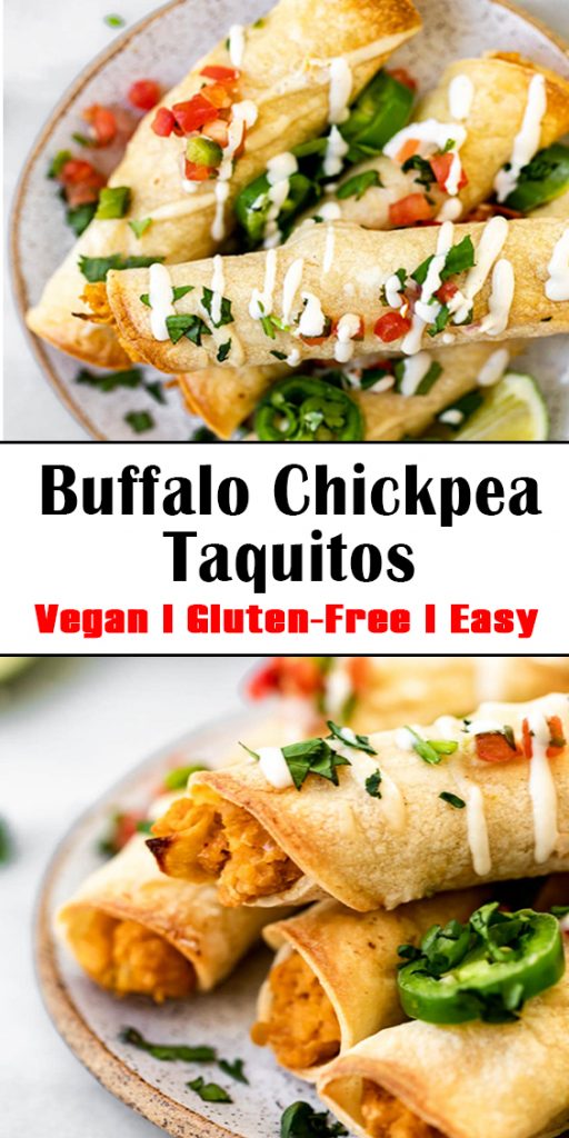 Vegan Baked Buffalo Chickpea Taquitos